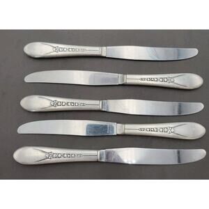 WM Rogers Mfg Set 5 Dinner Knives PRISCILLA LADY ANN Silverplate Flatware Vtg